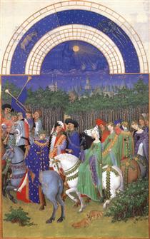 Calendar: May (Celebrating May Day Near the Town of Riom in the Auvergne) - Frères de Limbourg