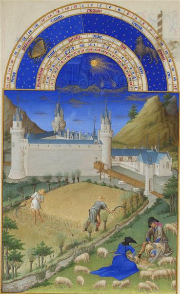 Calendar: July (Harvesting and Sheep Shearing), 1416 - Limbourg brothers