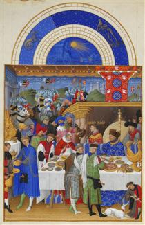 Calendar: January (Banquet Scene) - Limbourg brothers