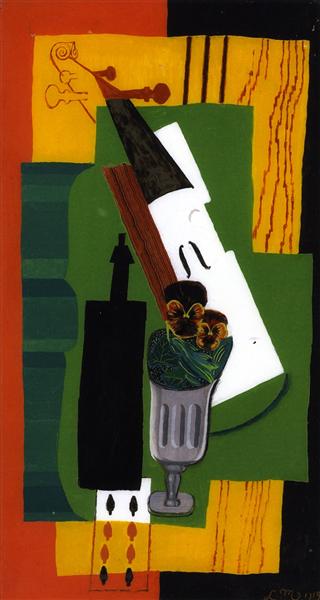 Violin, Bottle Flowers in a Glass and Eight of Spades, 1919 - Луї Маркусі