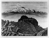 Castel Mola and Mount Etna, Sicily (December 1932) - Maurits Cornelis Escher