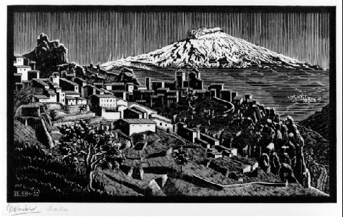 Cesarò and Mount Etna, 1933 - Maurits Cornelis Escher