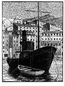 Tugboat, Old Harbor of Bastia (January 1934) - Maurits Cornelis Escher