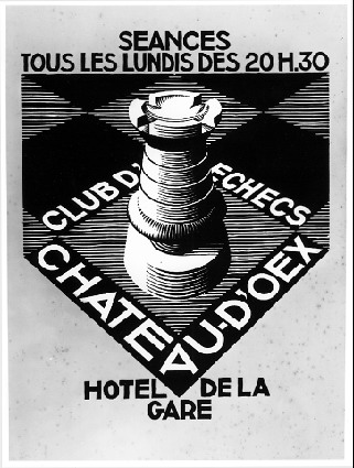 Advertisement. Chess Club Chateau d'Oex (July 1936), 1936 - Мауриц Корнелис Эшер