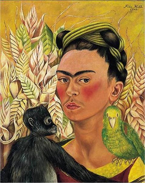 Self Portrait with Monkey and Parrot, 1942 - Frida Kahlo