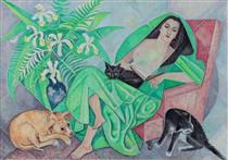 Marika with her dog and cats - Marevna Vorobev-Stebelska