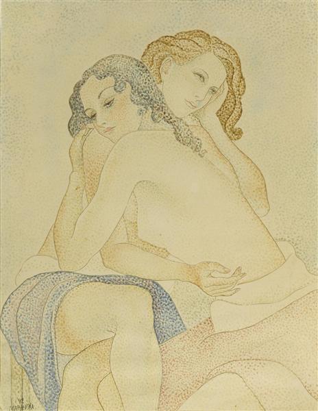 Portrait of the Artist’s Daughter, Marika (Rivera), aged 23, with a Lover - Marevna (Marie Vorobieff)
