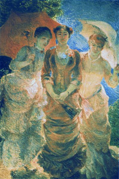 Three ladies with parasol (aka Three Graces), 1880 - Marie Bracquemond