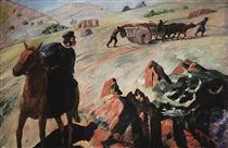 A meeting Pushkin with carriage, carrying the body of Griboyedov - Martiros Sarian