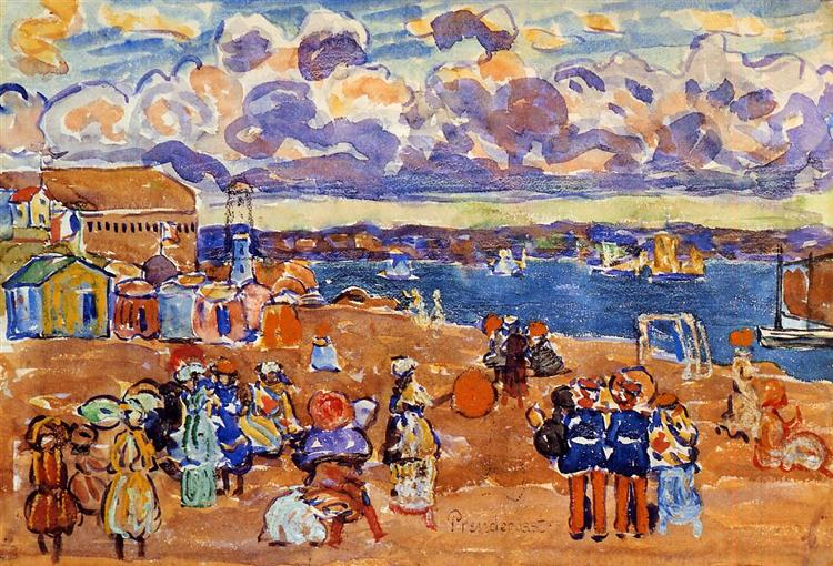 Beach at St. Malo, c.1907 - Морис Прендергаст