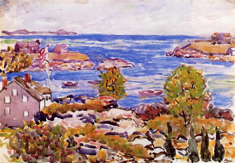 House with Flag in the Cove, c.1910 - c.1911 - Maurice Prendergast