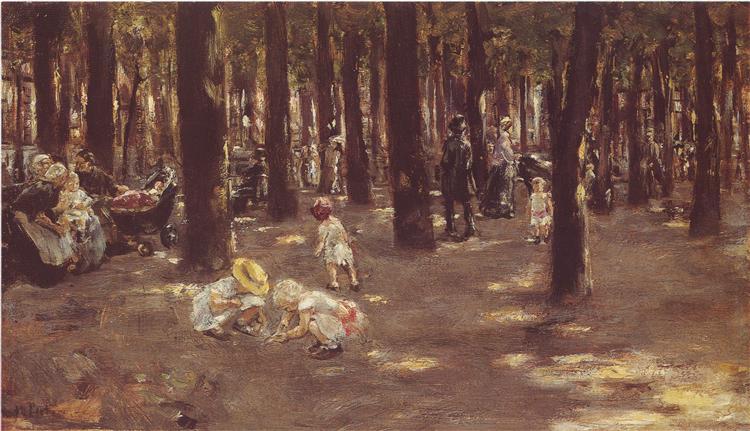 Children's playground in Tiergarten park in Berlin, c.1885 - 马克思·利伯曼