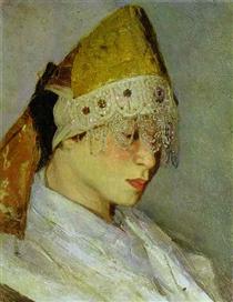 A Girl with Kokoshnik (Woman's Headdress in Old Russia) - Michail Wassiljewitsch Nesterow