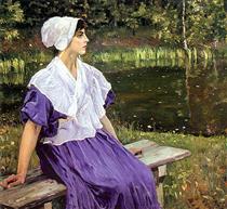 Girl by a Pond (Portrait of Natalia Nesterova) - Michail Wassiljewitsch Nesterow