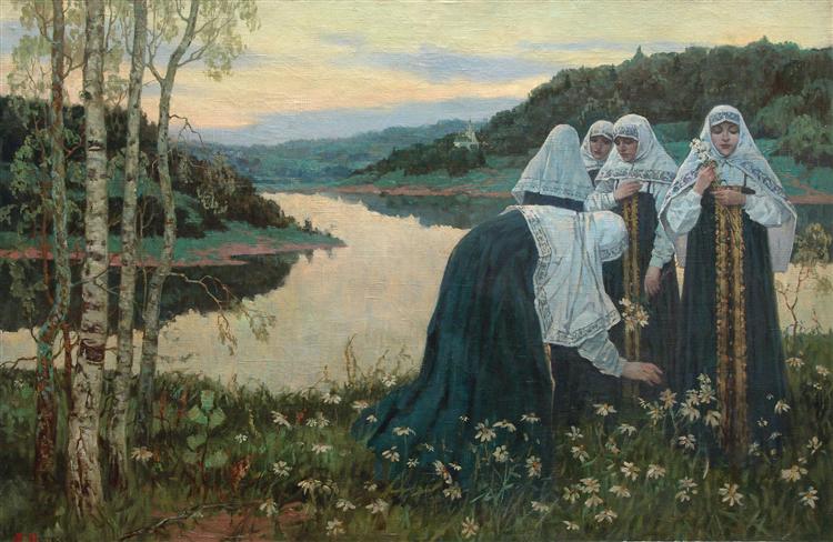 Girls on the bank of the river - Mikhail Nesterov
