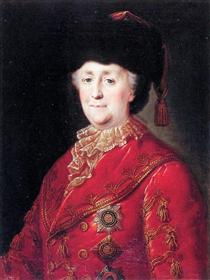 Portrait of Empress Catherine II with traveling dress - Mikhail Shibanov