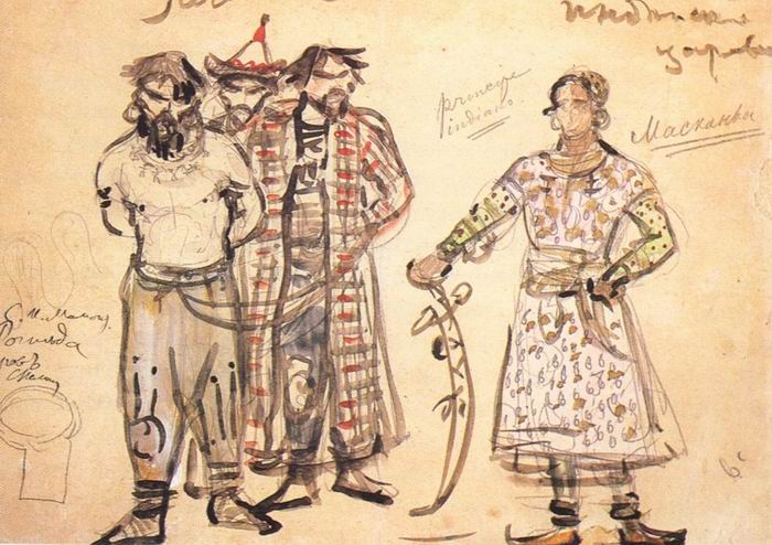 Captured Pechenegs (Costume design for the opera "Rogneda"), 1896 - Mijaíl Vrúbel