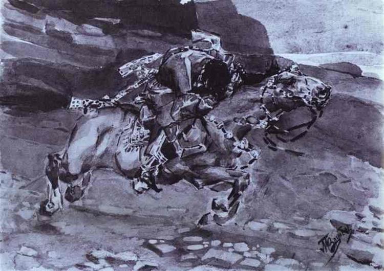 Скачущий всадник ("Несется конь быстрее лани..."), 1890 - 1891 - Михаил Врубель