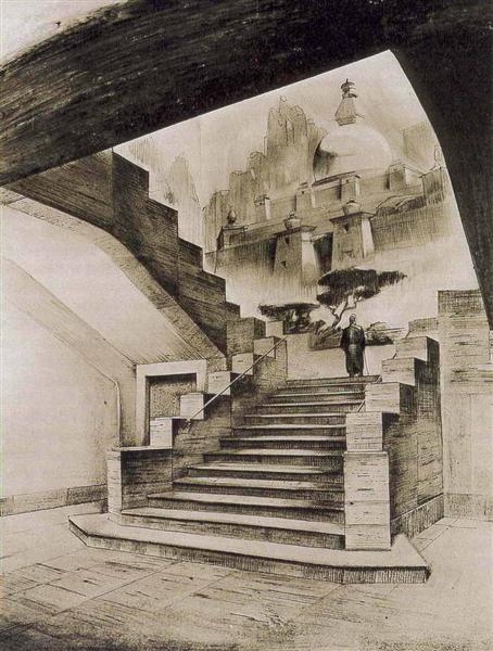 Sketch of mural with the Buddhist theme for Nicholas Roerich Museum in New York, 1927 - Nicolas Roerich