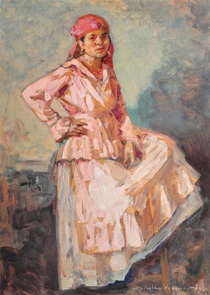 Gipsy Woman with Red Scarf, 1930 - Николае Вермонт