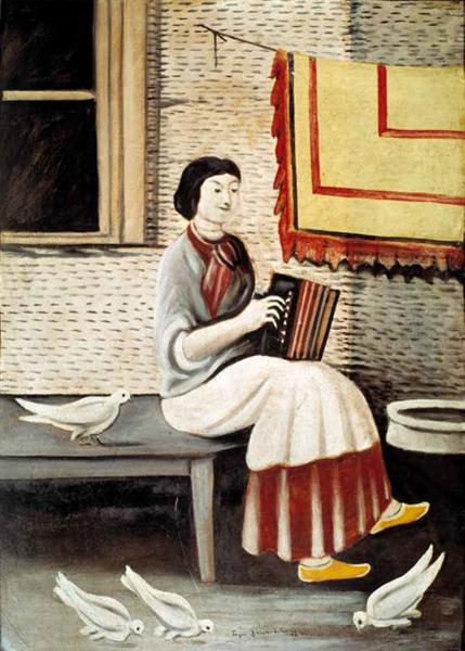 Sona Gorashvili playing accordion, 1898 - Niko Pirosmani