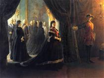 Catarina II (1729-96) no Esquife da Imperatriz Isabel (1709-61) - Nikolai Ge