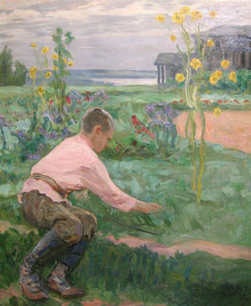Мальчик на траве, c.1910 - Николай Богданов-Бельский