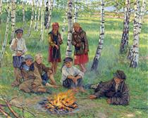 By the Campfire - Nikolay Bogdanov-Belsky