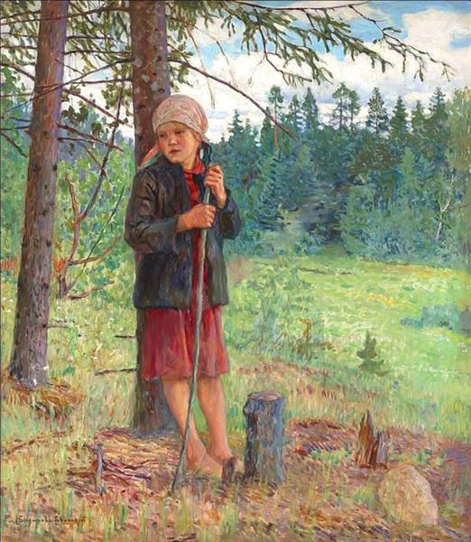 Girl in a Wood - Nikolay Bogdanov-Belsky