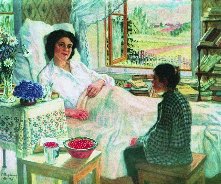 Visit of the Unhealthy Teacher, c.1920 - Микола Богданов-Бєльський