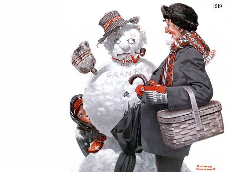 Gramps and the Snowman, 1919 - Norman Rockwell