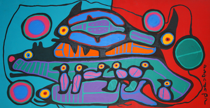 Bear, Bird, Fish and Chicks, 1995 - Norval Morrisseau