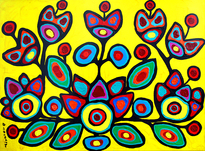 Untitled (Floral on Yellow), 1993 - Norval Morrisseau