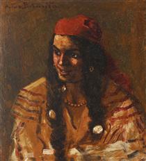 Gypsy Woman with Red Scarf - Octav Băncilă