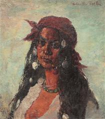 Gypsy Woman with Necklace and Pipe - Octav Băncilă