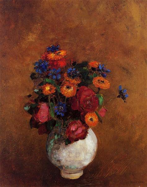 Bouquet of Flowers in a White Vase - Одилон Редон