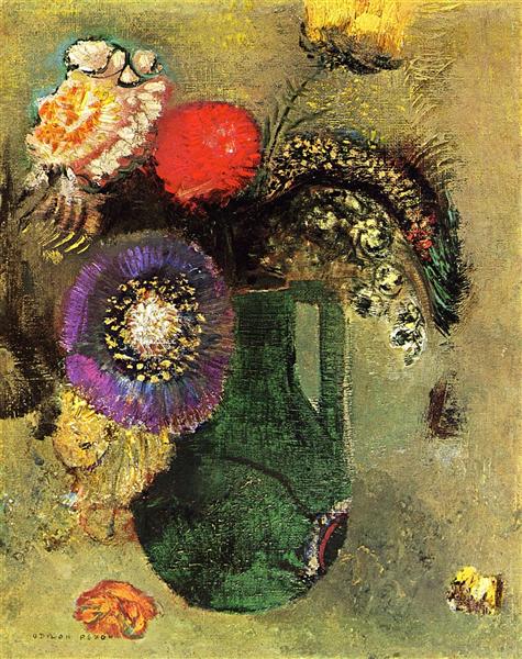 Flowers in Green Vase with Handles, c.1905 - Odilon Redon