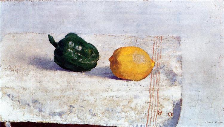 Pepper and Lemon on a White Tablecloth, 1901 - Odilon Redon