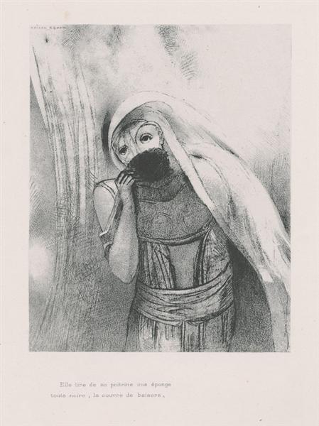 She draws from her bosom a sponge, perfectly black, and covers it with kisses (plate 8), 1896 - Odilon Redon