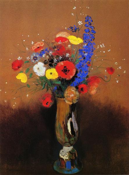 Wild flowers in a Long-necked Vase, c.1912 - 奥迪隆·雷东