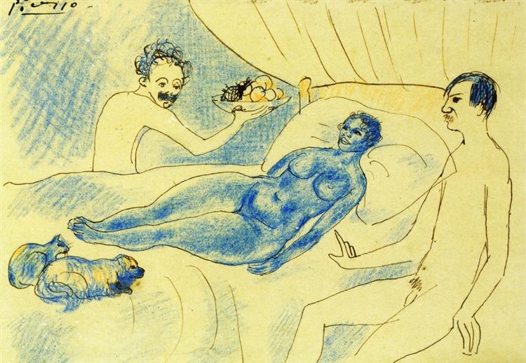 A parody of Manet's Olympia with Junyer and Picasso, c.1902 - Pablo Picasso