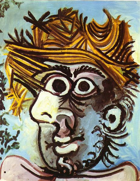 Head of a man with straw hat, 1971 - Pablo Picasso
