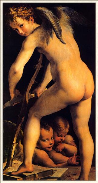 Amor Carving His Bow, 1523 - 1524 - 弗蘭西斯科．帕米賈尼諾