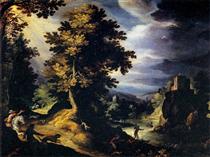 Landscape with Stag Hunt - Paul Bril