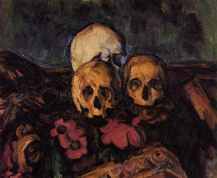 Three Skulls on a Patterned Carpet, c.1900 - Поль Сезанн