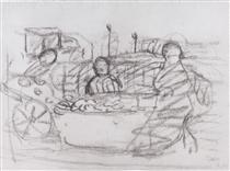 Three women at a market stall - Paula Modersohn-Becker