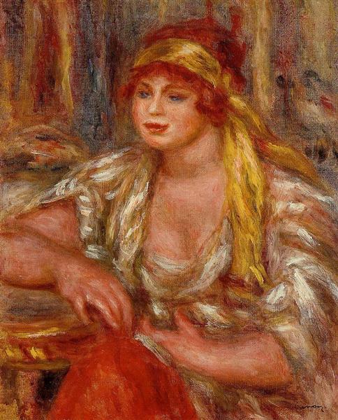 Andree in Yellow Turban and Blue Skirt, 1917 - Pierre-Auguste Renoir