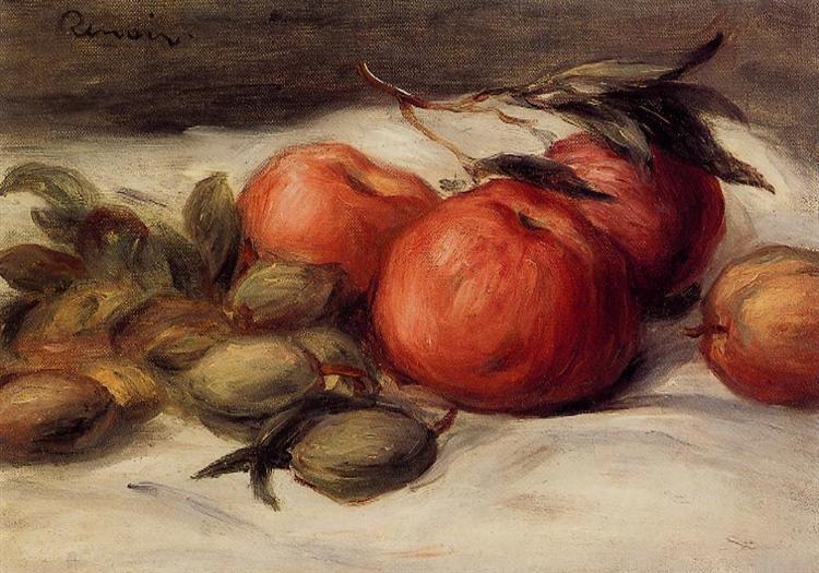 Still Life with Apples and Almonds - 雷諾瓦