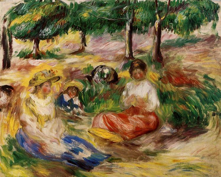 Three Young Girls Sitting in the Grass, c.1896 - 1897 - Auguste Renoir