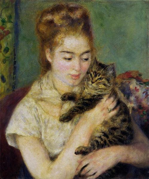 Woman with a Cat, c.1875 - 雷諾瓦